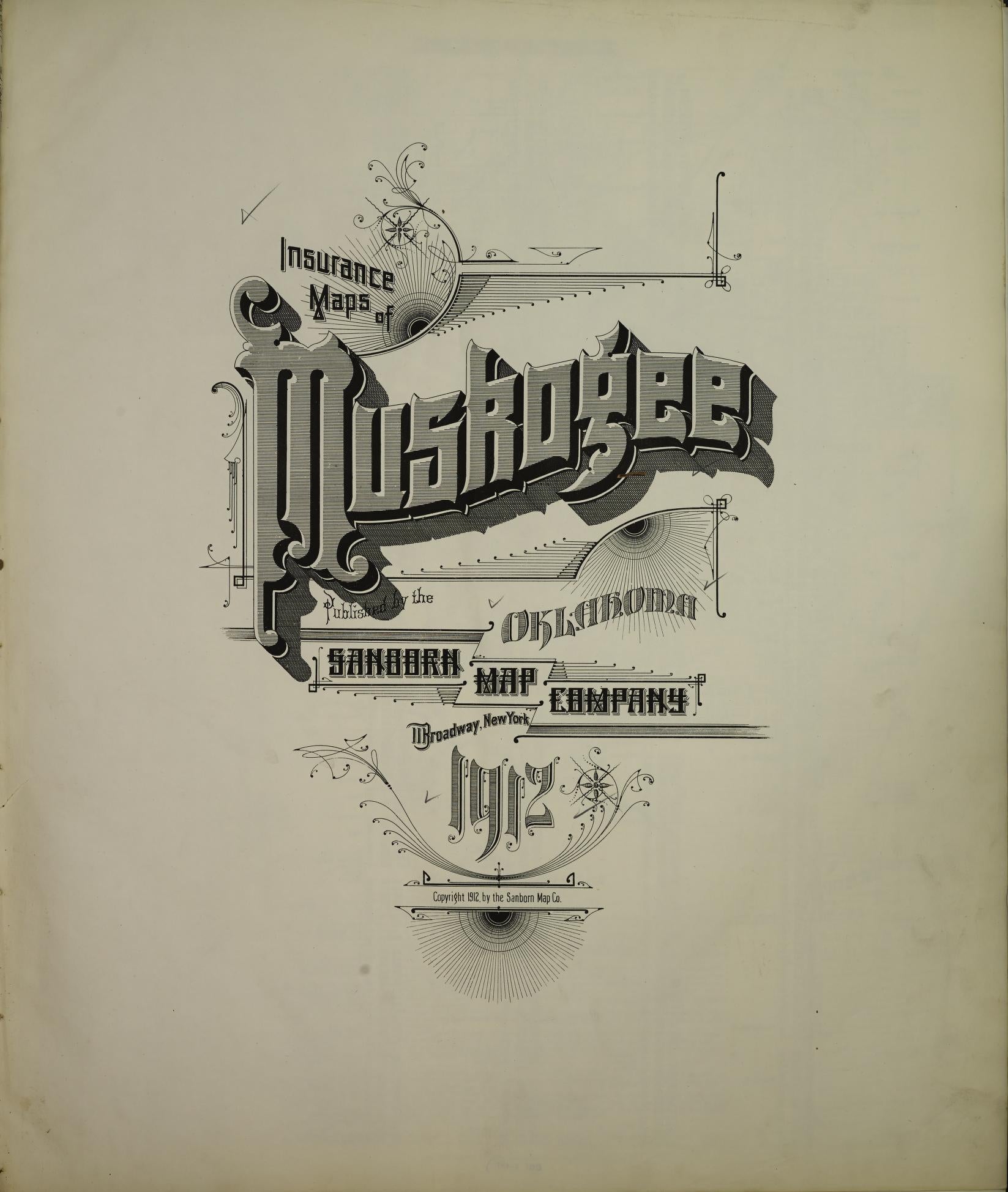 Sanborn Fire Insurance Map from Muskogee, Muskogee County, Oklahoma (1912), Sheet #0001 - Historic Sanborn Fire Insurance Map Print, vintage old map wall art, antique decor, genealogy gift, Oklahoma Oklahoma map
