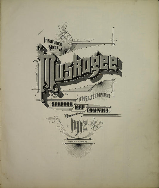 Sanborn Fire Insurance Map from Muskogee, Muskogee County, Oklahoma (1912), Sheet #0001 - Historic Sanborn Fire Insurance Map Print, vintage old map wall art, antique decor, genealogy gift, Oklahoma Oklahoma map