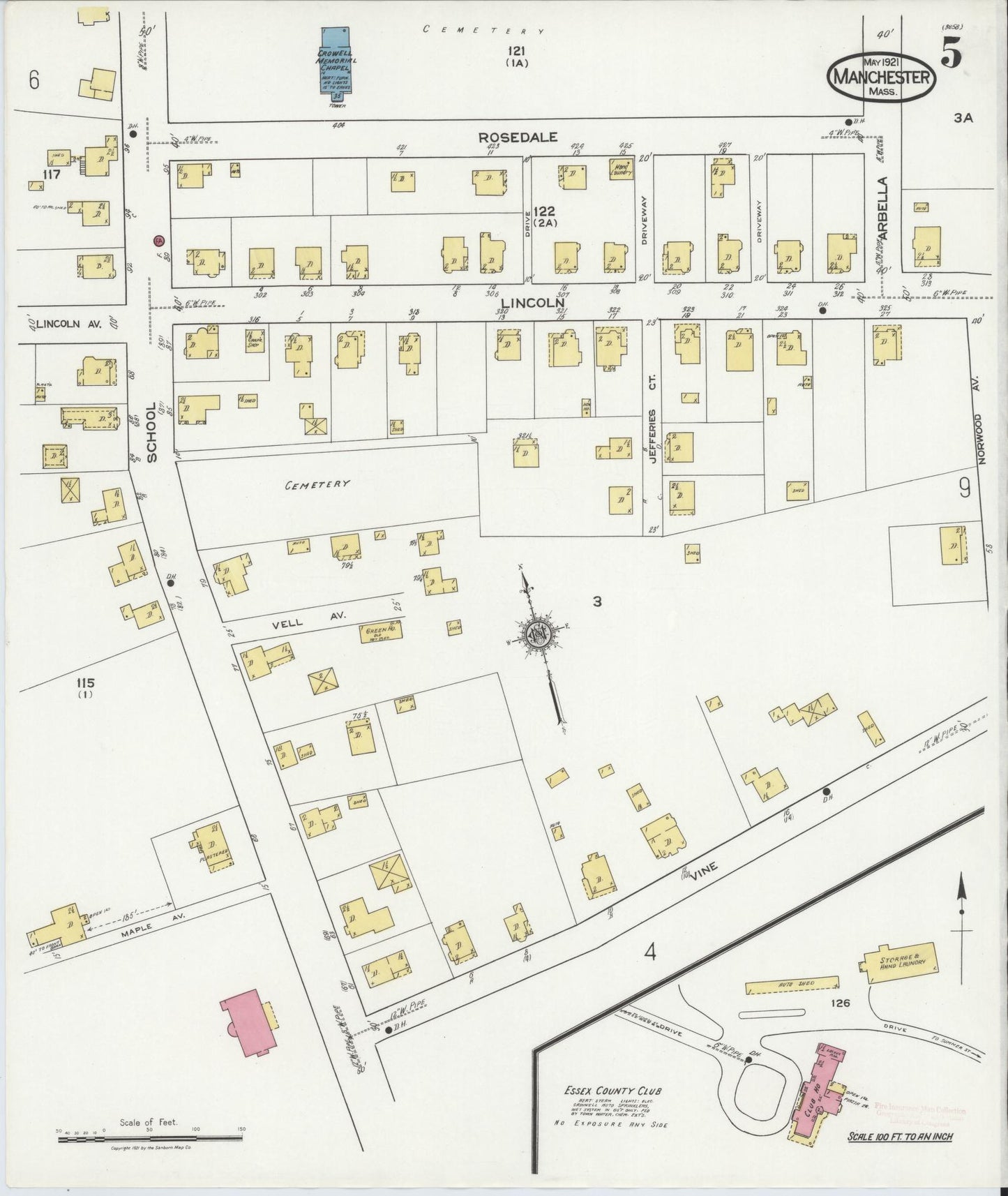 Sanborn Fire Insurance Map from Manchester, Essex County, Massachusetts (1921), Sheet #0005 - Historic Sanborn Fire Insurance Map Print, vintage old map wall art, antique decor, genealogy gift, Massachusetts Massachusetts map