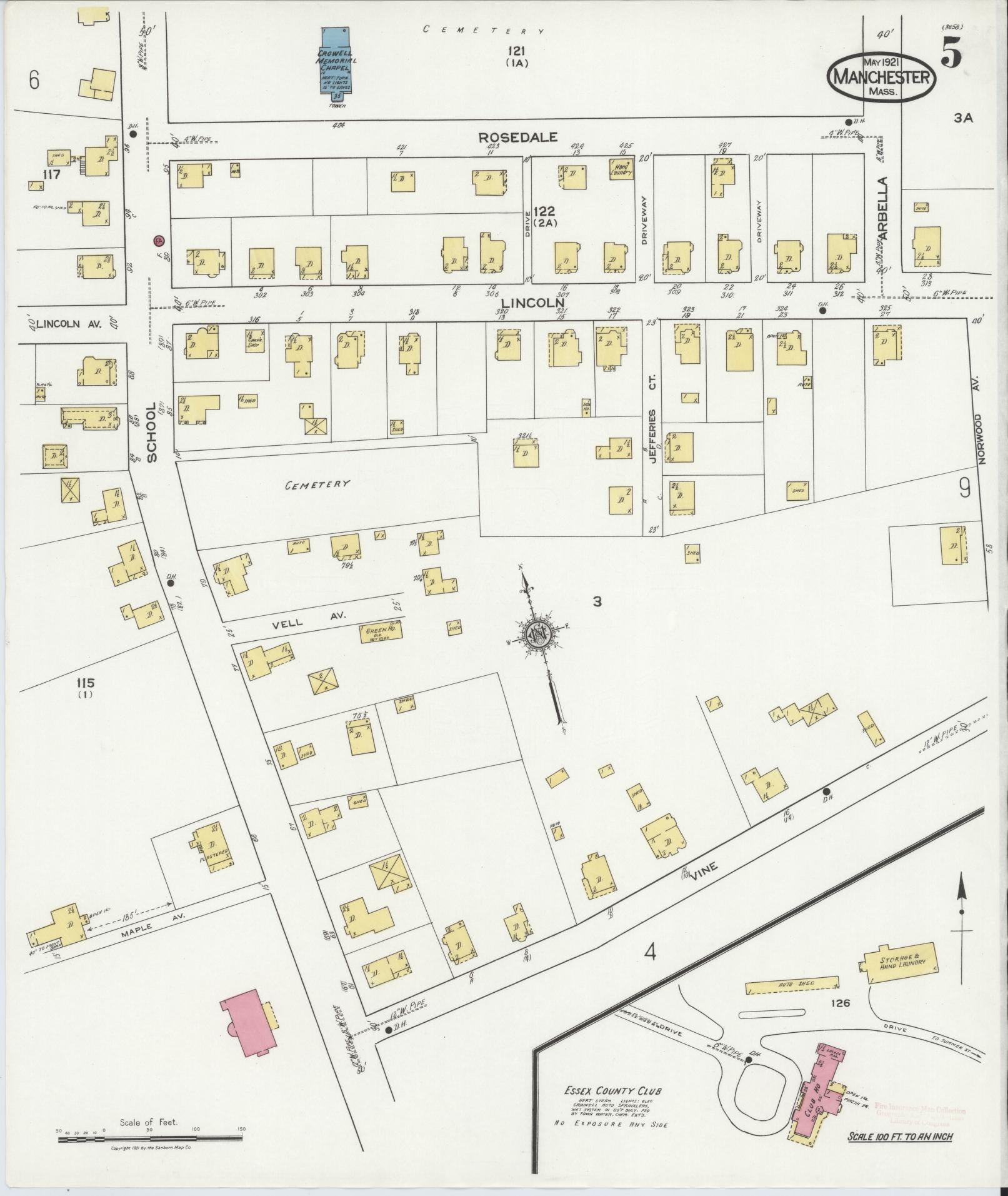 Sanborn Fire Insurance Map from Manchester, Essex County, Massachusetts (1921), Sheet #0005 - Historic Sanborn Fire Insurance Map Print, vintage old map wall art, antique decor, genealogy gift, Massachusetts Massachusetts map