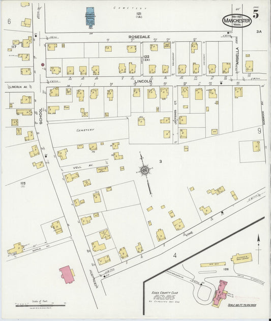 Sanborn Fire Insurance Map from Manchester, Essex County, Massachusetts (1921), Sheet #0005 - Historic Sanborn Fire Insurance Map Print, vintage old map wall art, antique decor, genealogy gift, Massachusetts Massachusetts map