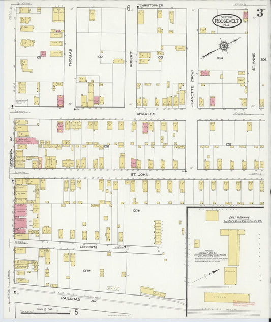 Sanborn Fire Insurance Map from Roosevelt, Middlesex County, New Jersey (1916), Sheet #0003 - Historic Sanborn Fire Insurance Map Print, vintage old map wall art, antique decor, genealogy gift, New Jersey New Jersey map