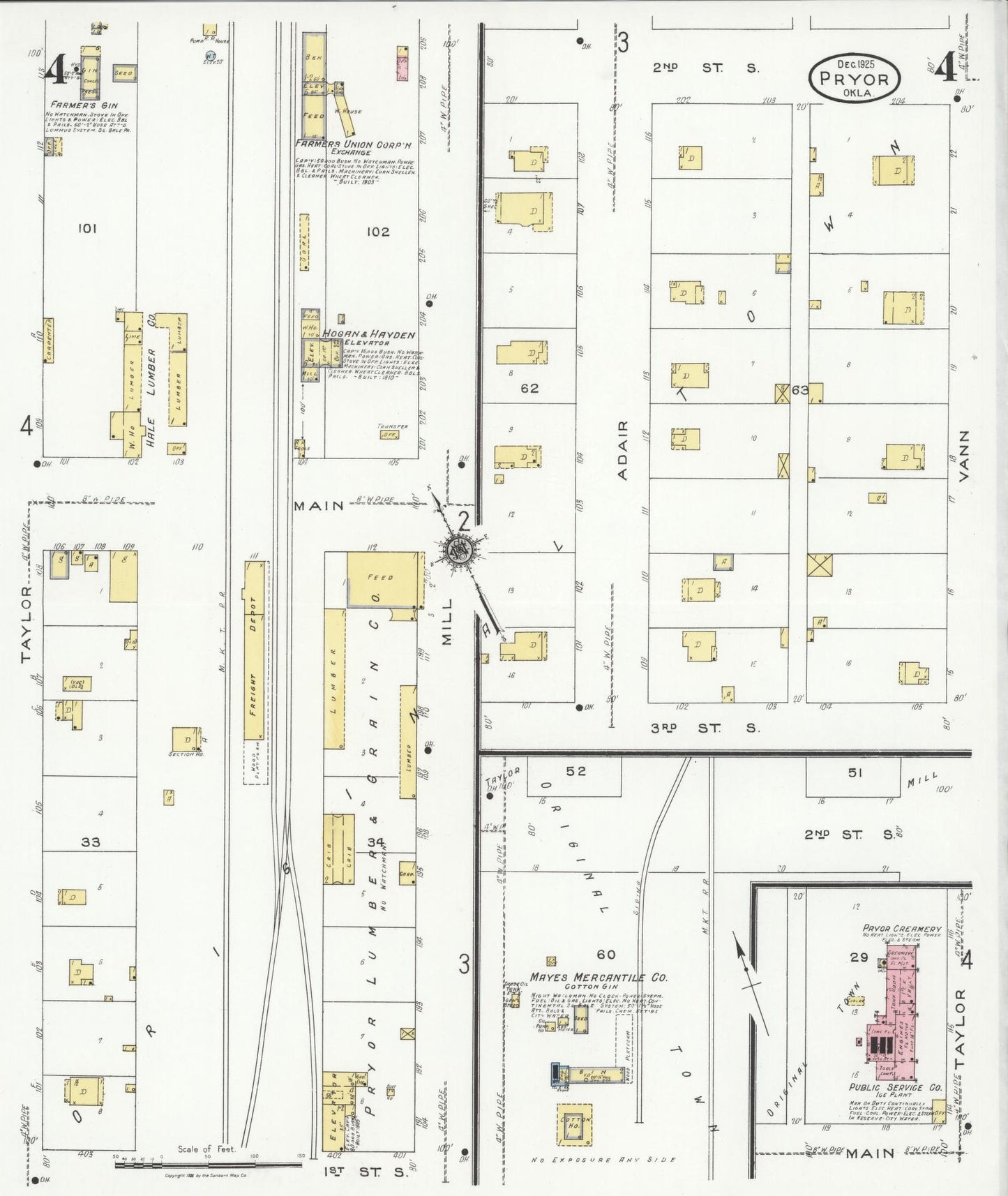 Sanborn Fire Insurance Map from Pryor Creek, Mayes County, Oklahoma (1925), Sheet #0004 - Complete Map Set gallery image, historic Sanborn map, vintage wall art, Oklahoma Oklahoma