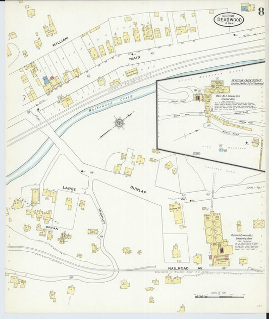 Sanborn Fire Insurance Map from Deadwood, Lawrence County, South Dakota (1909), Sheet #0008 - Historic Sanborn Fire Insurance Map Print, vintage old map wall art, antique decor, genealogy gift, South Dakota South Dakota map