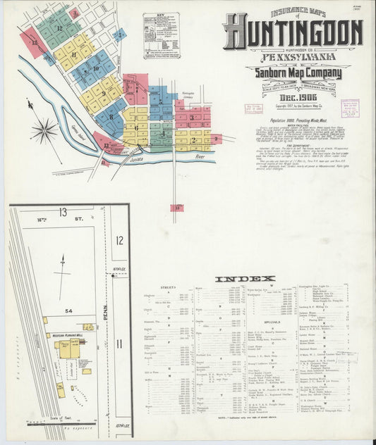 Sanborn Fire Insurance Map from Huntingdon, Huntingdon County, Pennsylvania (1906), Sheet #0001 - Complete Map Set gallery image, historic Sanborn map, vintage wall art, Pennsylvania Pennsylvania