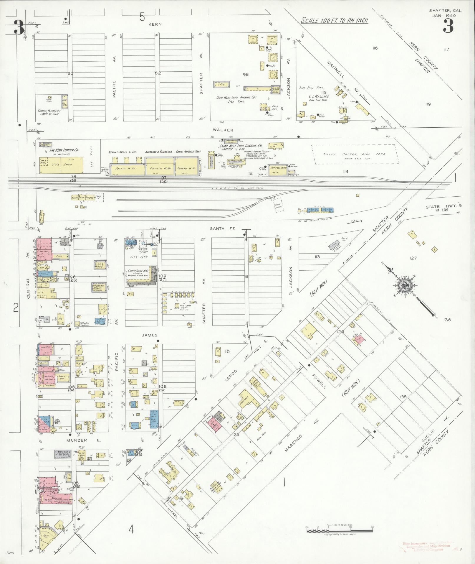 Sanborn Fire Insurance Map from Shafter, Kern County, California (1940), Sheet #0003 - Complete Map Set gallery image, historic Sanborn map, vintage wall art, California California
