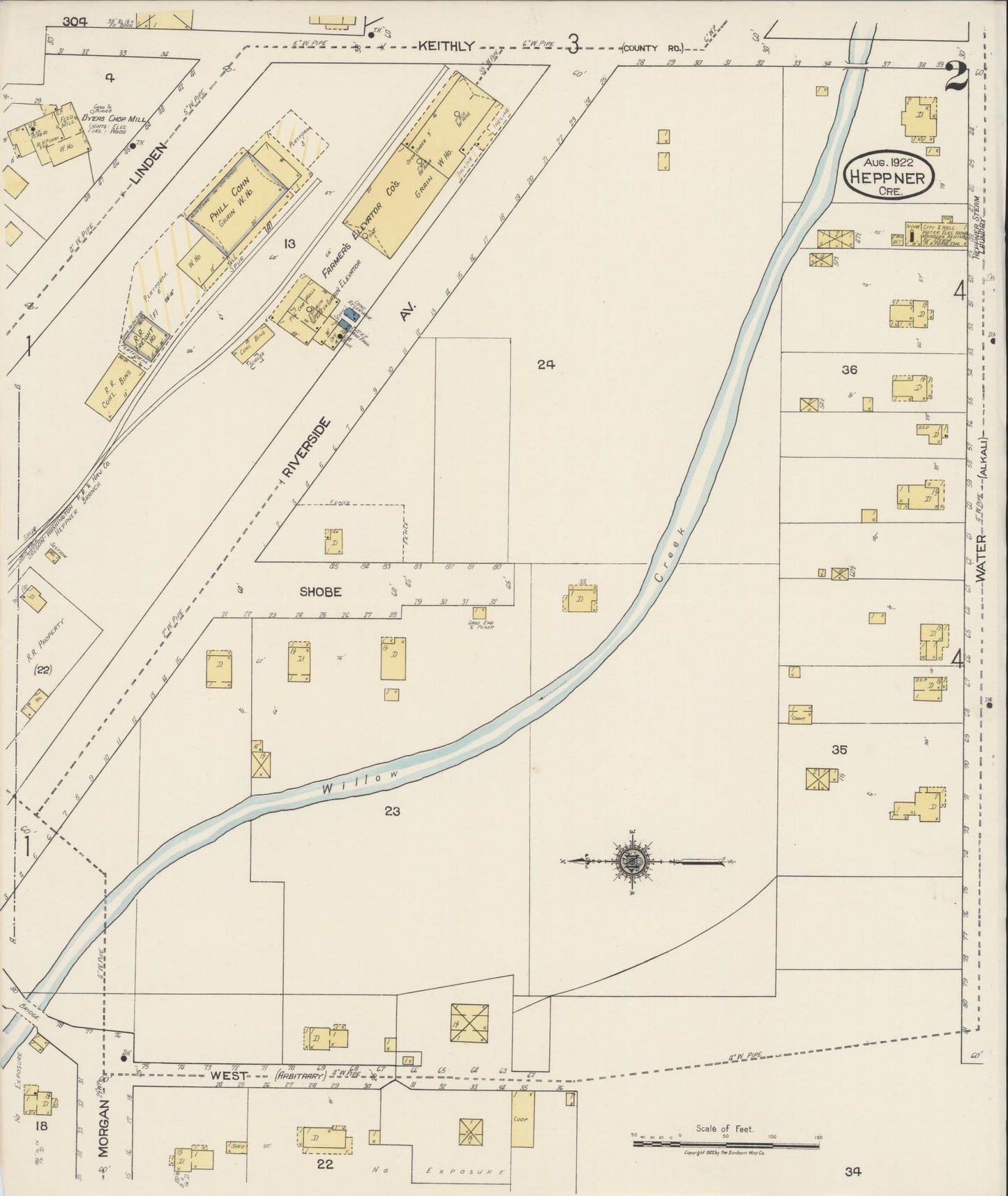 Sanborn Fire Insurance Map from Heppner, Morrow County, Oregon (1922), Sheet #0002 - Complete Map Set gallery image, historic Sanborn map, vintage wall art, Oregon Oregon