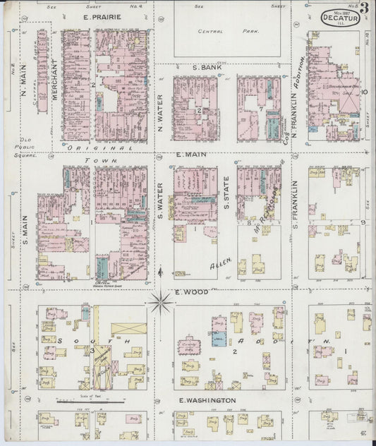 Sanborn Fire Insurance Map from Decatur, Macon County, Illinois (1887), Sheet #0003 - Historic Sanborn Fire Insurance Map Print, vintage old map wall art, antique decor, genealogy gift, Illinois Illinois map