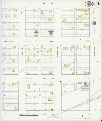 Sanborn Fire Insurance Map from Foss, Washita County, Oklahoma (1916), Sheet #0003 - Complete Map Set gallery image, historic Sanborn map, vintage wall art, Oklahoma Oklahoma