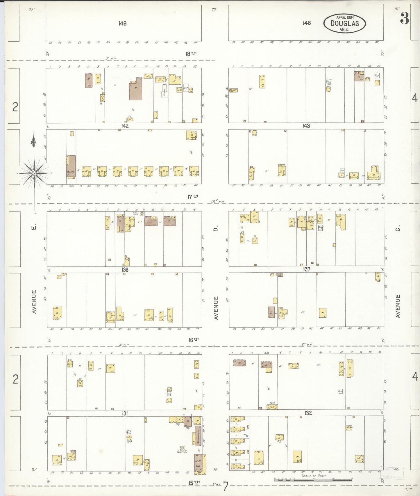 Sanborn Fire Insurance Map from Douglas, Cochise County, Arizona (1904), Sheet #0003 - Complete Map Set gallery image, historic Sanborn map, vintage wall art, Arizona Arizona