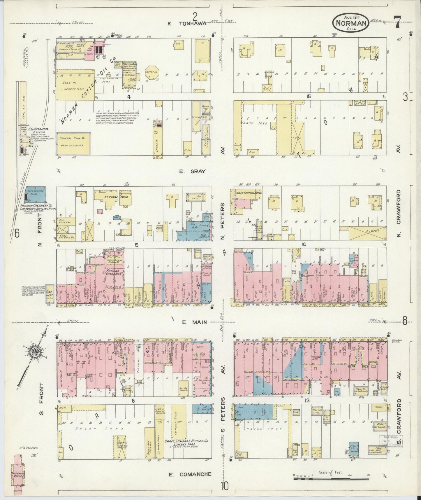 Sanborn Fire Insurance Map from Norman, Cleveland County, Oklahoma (1914), Sheet #0007 - Complete Map Set gallery image, historic Sanborn map, vintage wall art, Oklahoma Oklahoma