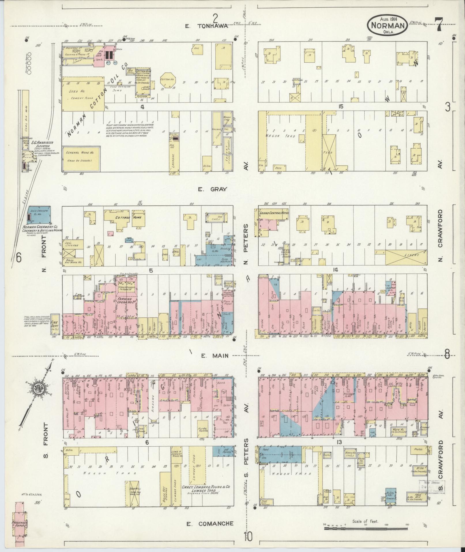 Sanborn Fire Insurance Map from Norman, Cleveland County, Oklahoma (1914), Sheet #0007 - Complete Map Set gallery image, historic Sanborn map, vintage wall art, Oklahoma Oklahoma