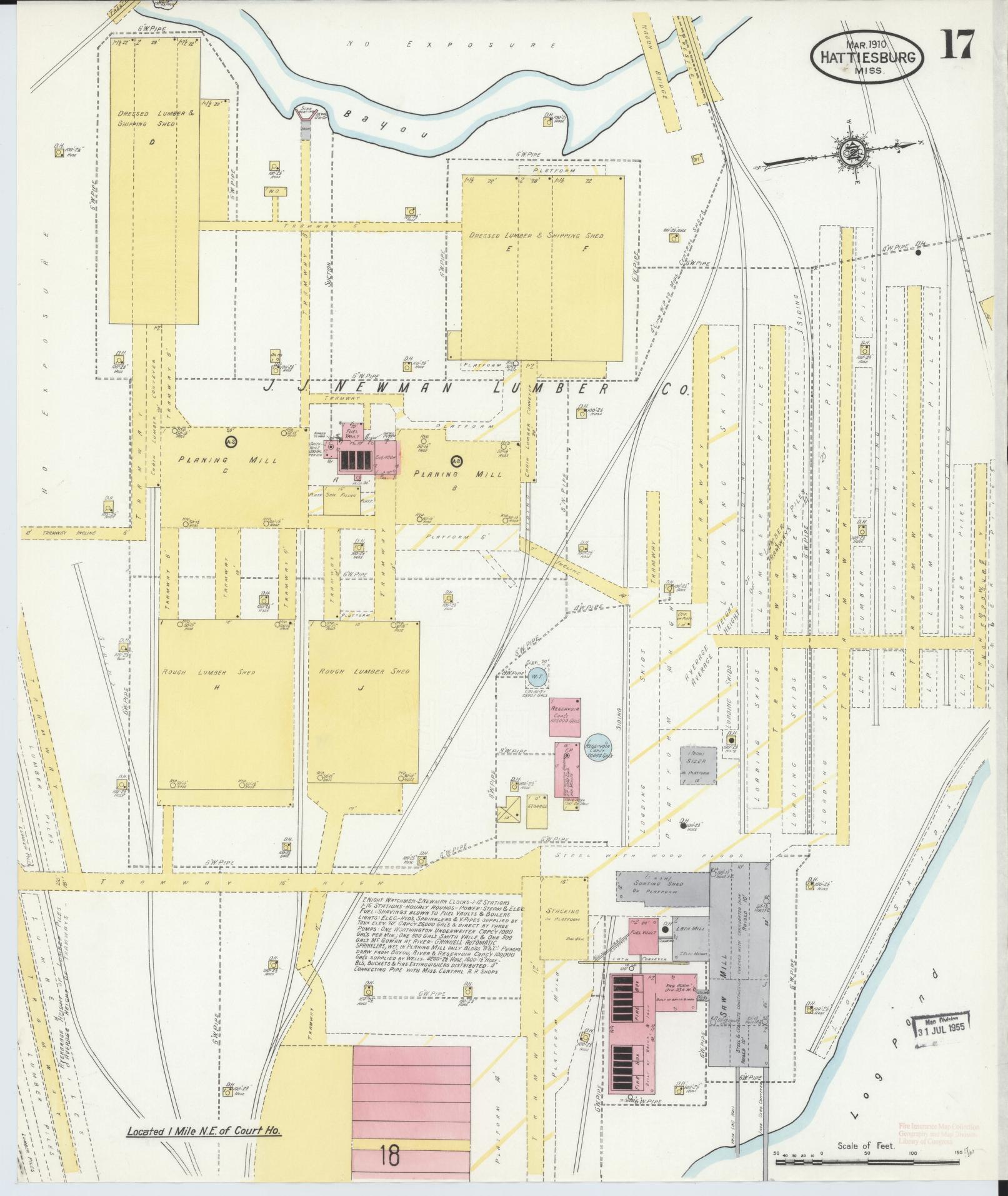 Sanborn Fire Insurance Map from Hattiesburg, Forrest County, Mississippi (1910), Sheet #0017 - Complete Map Set gallery image, historic Sanborn map, vintage wall art, Mississippi Mississippi