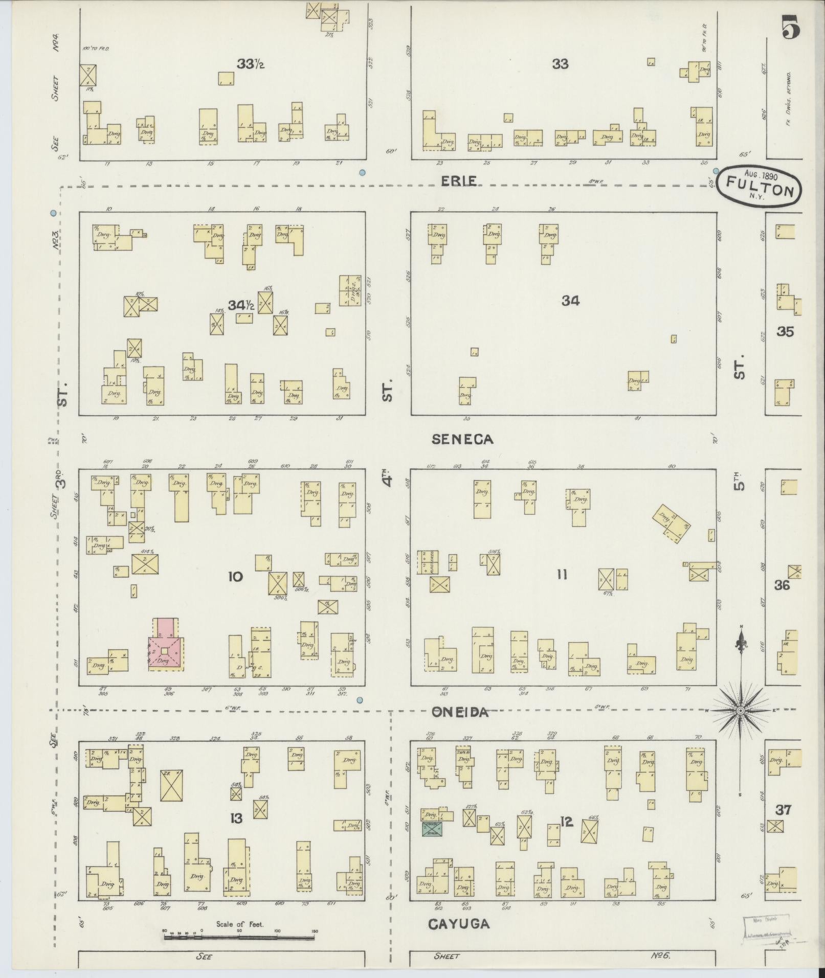 Sanborn Fire Insurance Map from Fulton, Oswego County, New York (1890), Sheet #0005 - Complete Map Set gallery image, historic Sanborn map, vintage wall art, New York New York
