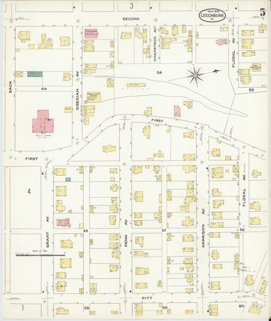 Sanborn Fire Insurance Map from Leechburg, Armstrong County, Pennsylvania (1909), Sheet #0005 - Historic Sanborn Fire Insurance Map Print, vintage old map wall art, antique decor, genealogy gift, Pennsylvania Pennsylvania map