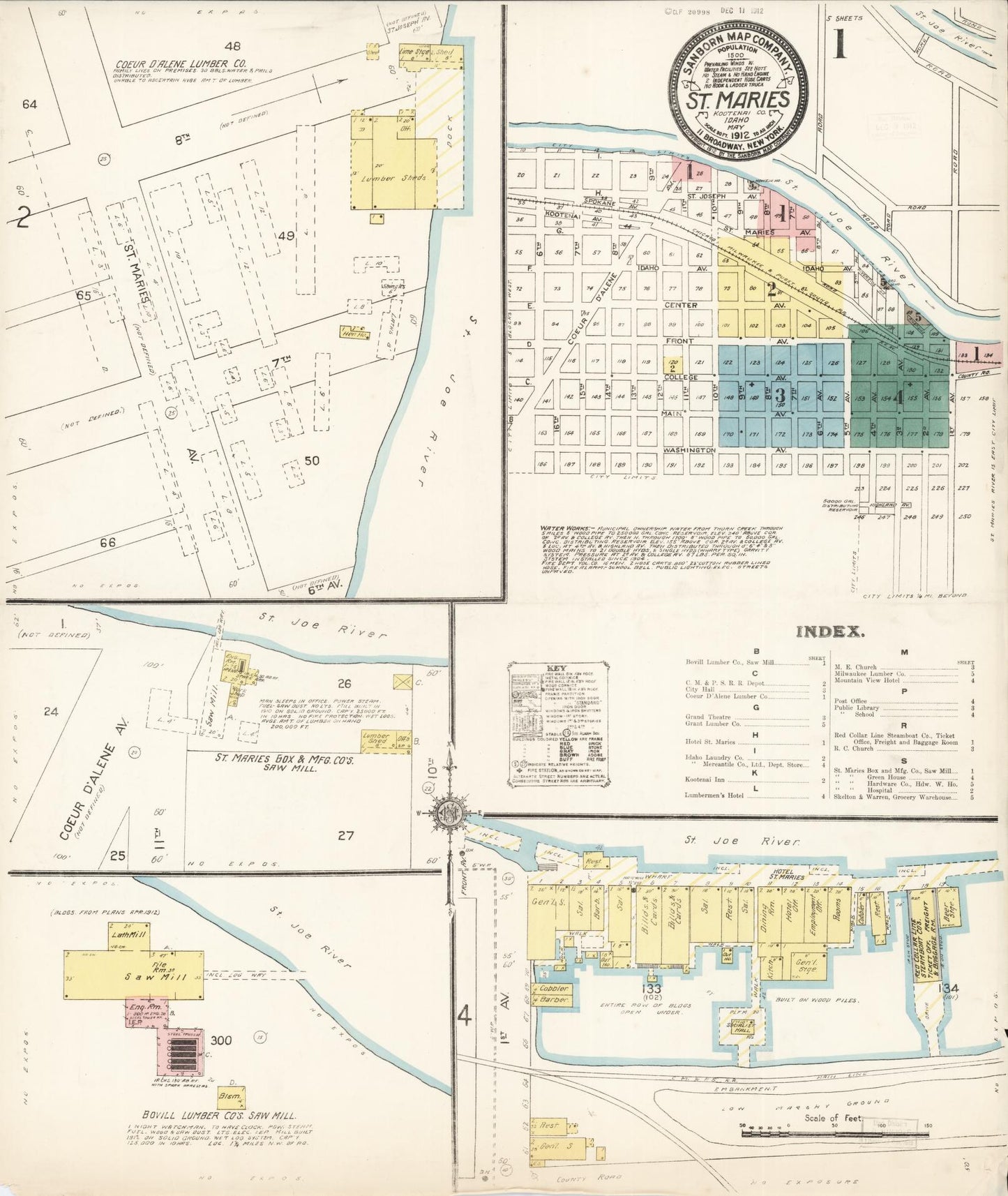 Sanborn Fire Insurance Map from Saint Maries, Benewah County, Idaho (1912), Sheet #0001 - Complete Map Set gallery image, historic Sanborn map, vintage wall art, Idaho Idaho