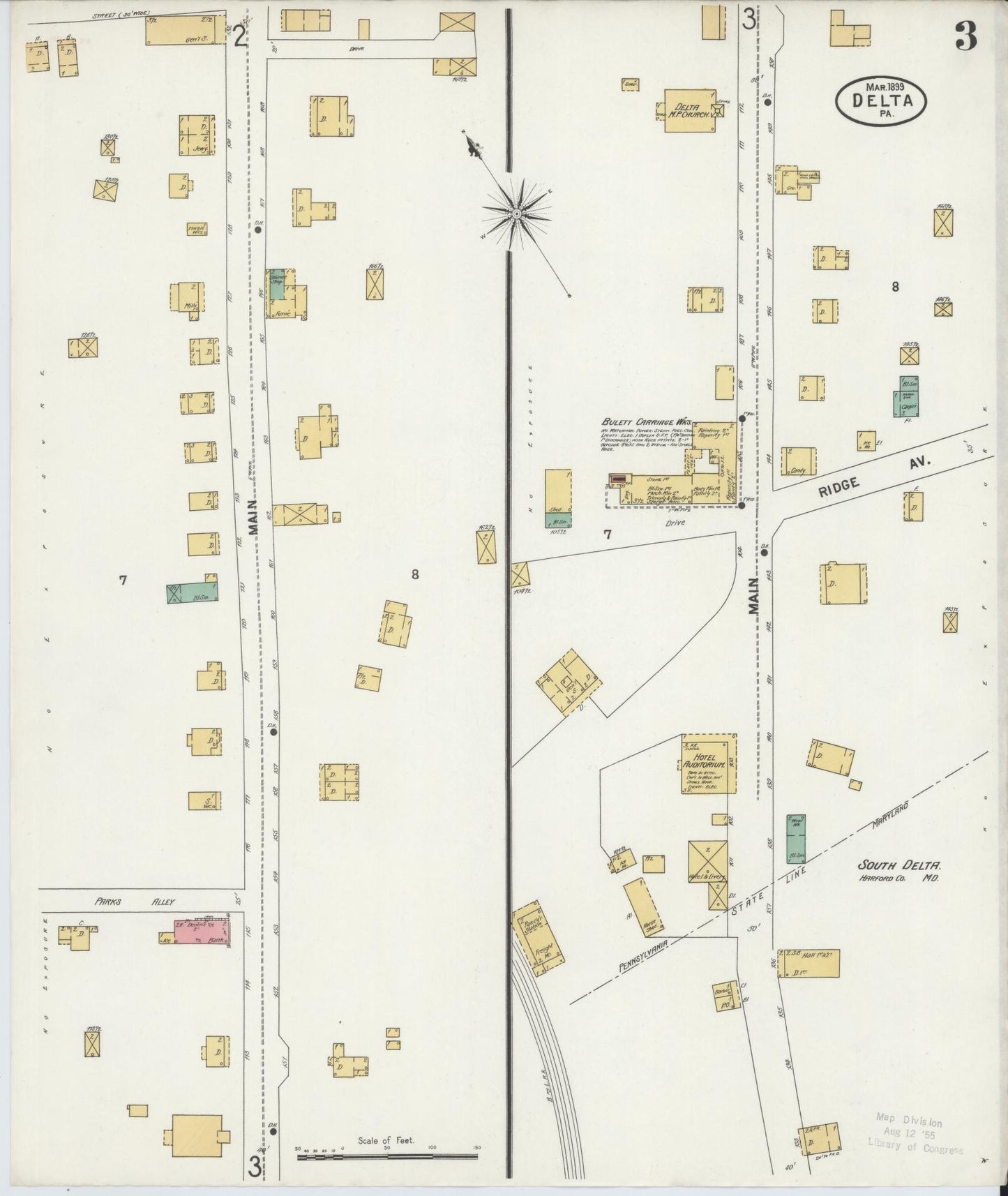 Sanborn Fire Insurance Map from Delta, York County, Pennsylvania (1899), Sheet #0003 - Historic Sanborn Fire Insurance Map Print, vintage old map wall art, antique decor, genealogy gift, Pennsylvania Pennsylvania map