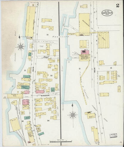 Sanborn Fire Insurance Map from Gardiner, Kennebec County, Maine (1897), Sheet #0002 - Complete Map Set gallery image, historic Sanborn map, vintage wall art, Maine Maine