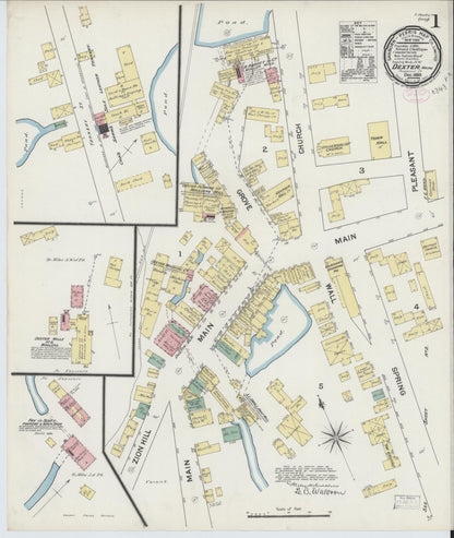 Sanborn Fire Insurance Map from Dexter, Penobscot County, Maine (1889), Sheet #0001 - Complete Map Set gallery image, historic Sanborn map, vintage wall art, Maine Maine