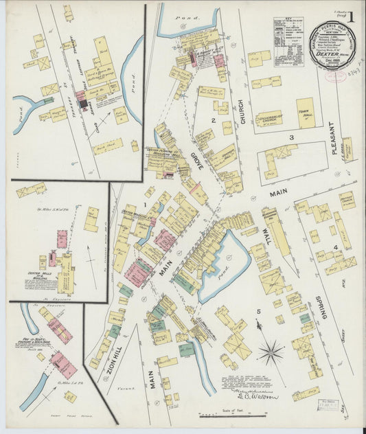 Sanborn Fire Insurance Map from Dexter, Penobscot County, Maine (1889), Sheet #0001 - Complete Map Set gallery image, historic Sanborn map, vintage wall art, Maine Maine