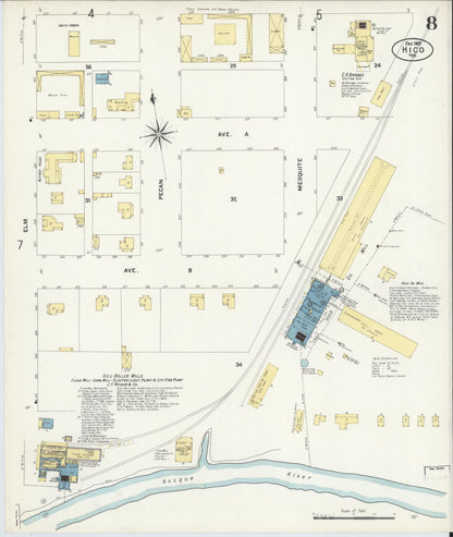 Sanborn Fire Insurance Map from Hico, Hamilton County, Texas (1907), Sheet #0008 - Historic Sanborn Fire Insurance Map Print, vintage old map wall art, antique decor, genealogy gift, Texas Texas map