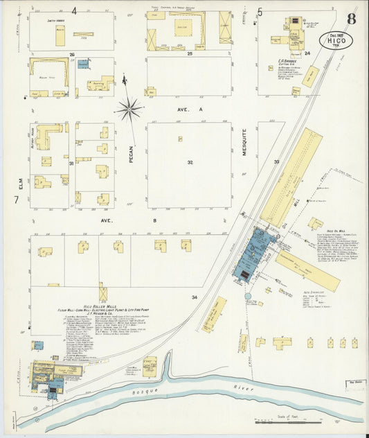 Sanborn Fire Insurance Map from Hico, Hamilton County, Texas (1907), Sheet #0008 - Historic Sanborn Fire Insurance Map Print, vintage old map wall art, antique decor, genealogy gift, Texas Texas map