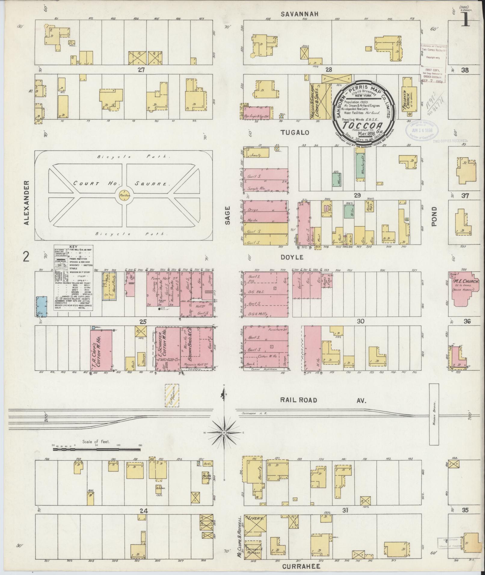 Sanborn Fire Insurance Map from Toccoa, Stephens County, Georgia (1898), Sheet #0001 - Complete Map Set gallery image, historic Sanborn map, vintage wall art, Georgia Georgia