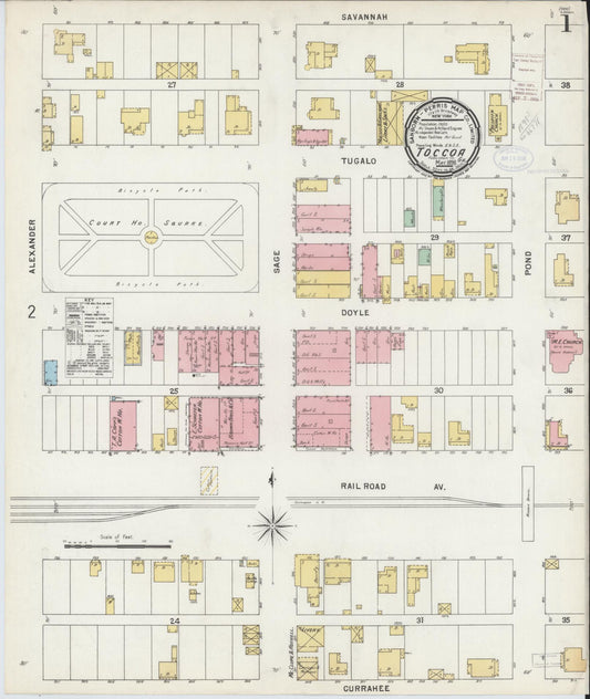 Sanborn Fire Insurance Map from Toccoa, Stephens County, Georgia (1898), Sheet #0001 - Complete Map Set gallery image, historic Sanborn map, vintage wall art, Georgia Georgia