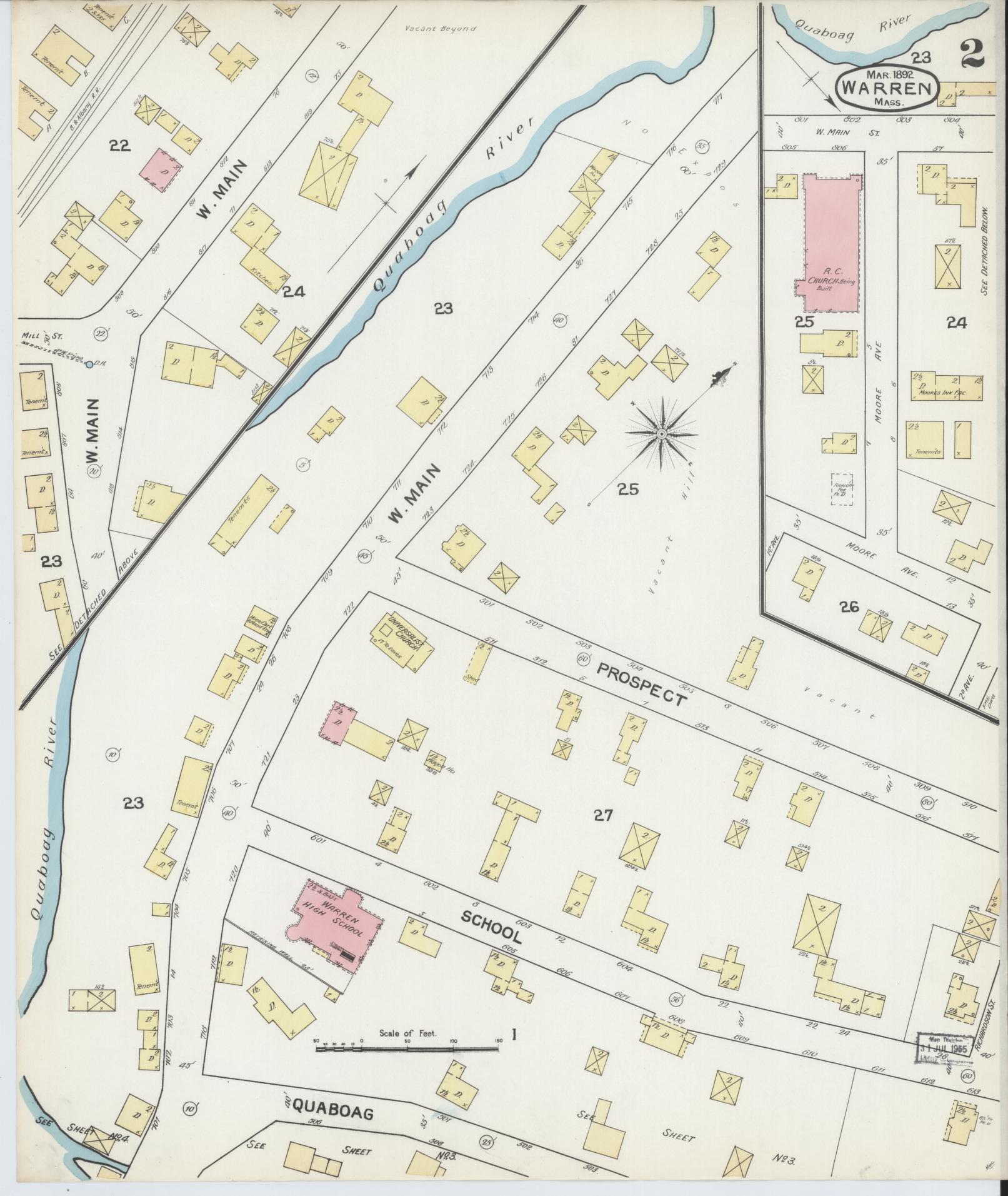 Sanborn Fire Insurance Map from Warren, Worcester County, Massachusetts (1892), Sheet #0002 - Historic Sanborn Fire Insurance Map Print, vintage old map wall art, antique decor, genealogy gift, Massachusetts Massachusetts map