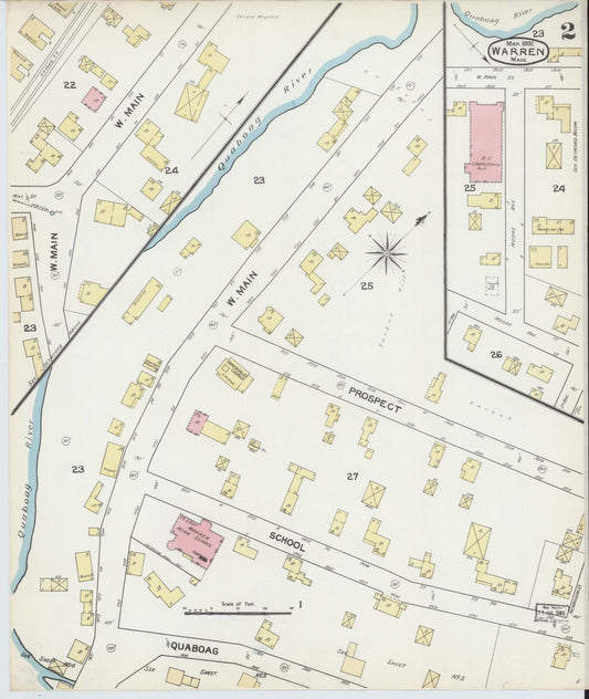 Sanborn Fire Insurance Map from Warren, Worcester County, Massachusetts (1892), Sheet #0002 - Historic Sanborn Fire Insurance Map Print, vintage old map wall art, antique decor, genealogy gift, Massachusetts Massachusetts map