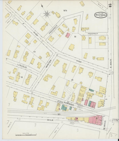 Sanborn Fire Insurance Map from Westboro, Worcester County, Massachusetts (1894), Sheet #0002 - Historic Sanborn Fire Insurance Map Print, vintage old map wall art, antique decor, genealogy gift, Massachusetts Massachusetts map