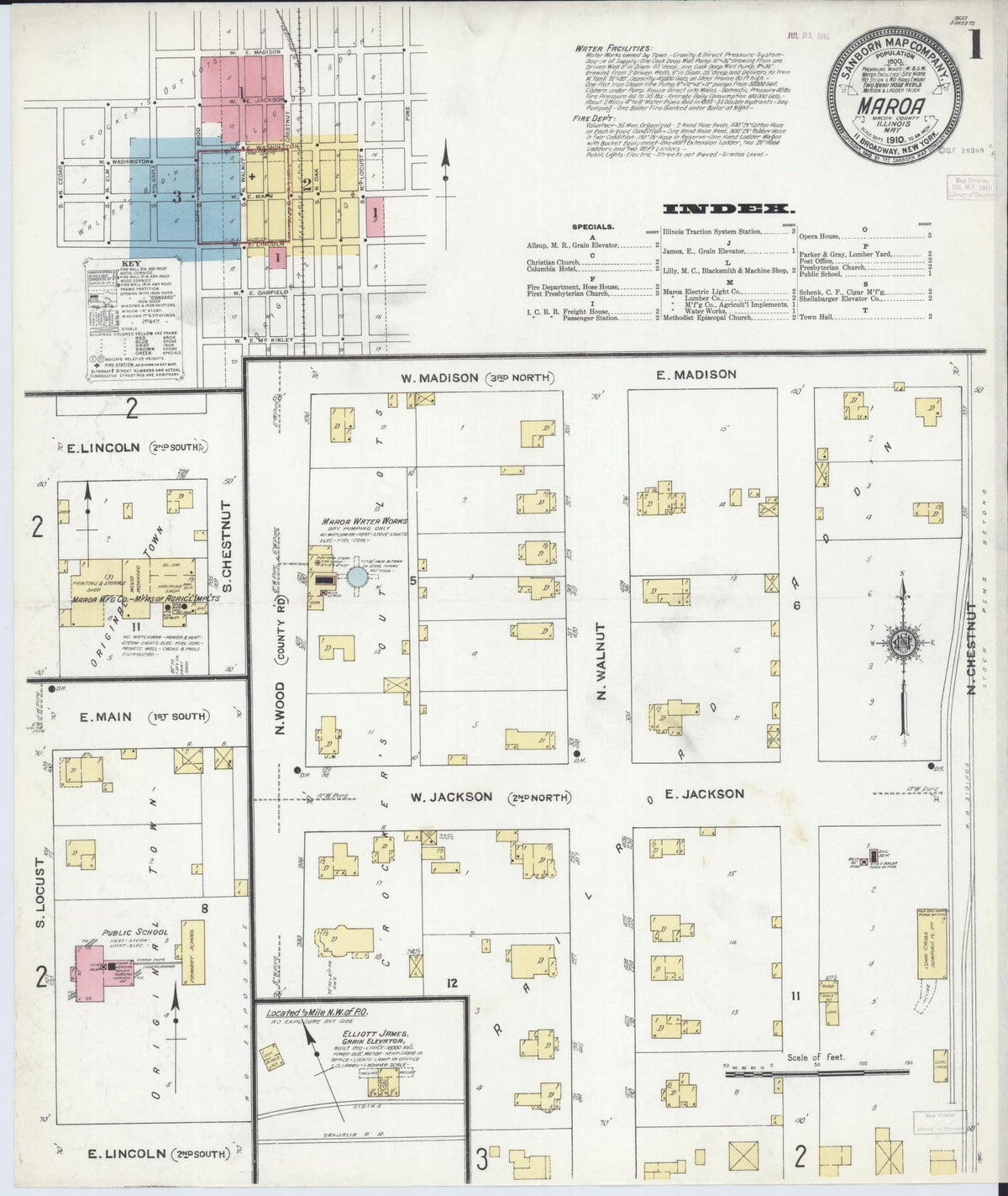Sanborn Fire Insurance Map from Maroa, Macon County, Illinois (1910), Sheet #0001 - Complete Map Set gallery image, historic Sanborn map, vintage wall art, Illinois Illinois