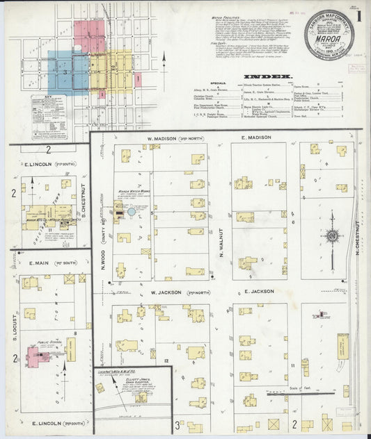 Sanborn Fire Insurance Map from Maroa, Macon County, Illinois (1910), Sheet #0001 - Complete Map Set gallery image, historic Sanborn map, vintage wall art, Illinois Illinois