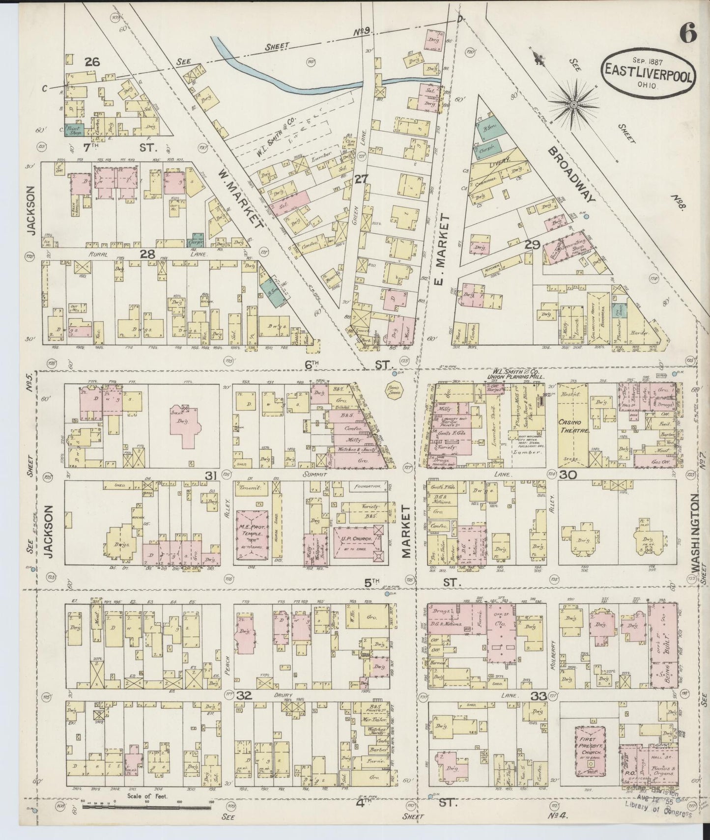 Sanborn Fire Insurance Map from East Liverpool, Columbiana County, Ohio (1887), Sheet #0006 - Historic Sanborn Fire Insurance Map Print, vintage old map wall art, antique decor, genealogy gift, Ohio Ohio map