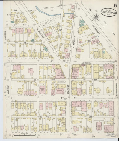 Sanborn Fire Insurance Map from East Liverpool, Columbiana County, Ohio (1887), Sheet #0006 - Historic Sanborn Fire Insurance Map Print, vintage old map wall art, antique decor, genealogy gift, Ohio Ohio map