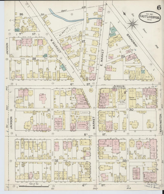 Sanborn Fire Insurance Map from East Liverpool, Columbiana County, Ohio (1887), Sheet #0006 - Historic Sanborn Fire Insurance Map Print, vintage old map wall art, antique decor, genealogy gift, Ohio Ohio map