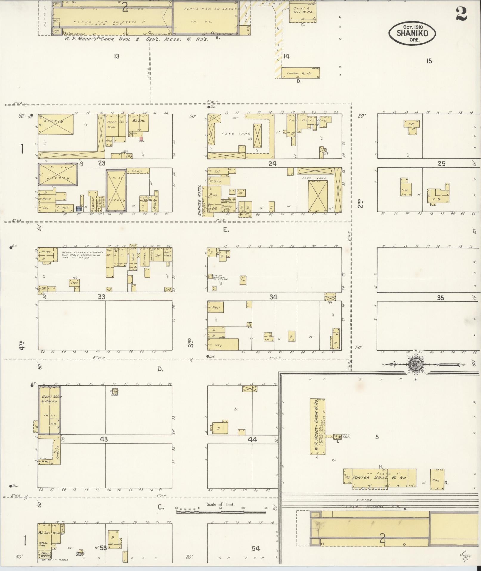 Sanborn Fire Insurance Map from Shaniko, Wasco County, Oregon (1910), Sheet #0002 - Historic Sanborn Fire Insurance Map Print, vintage old map wall art, antique decor, genealogy gift, Oregon Oregon map