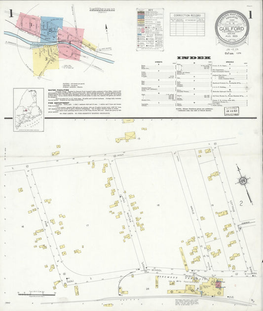 Sanborn Fire Insurance Map from Guilford, Piscataquis County, Maine (1933), Sheet #0001 - Complete Map Set gallery image, historic Sanborn map, vintage wall art, Maine Maine