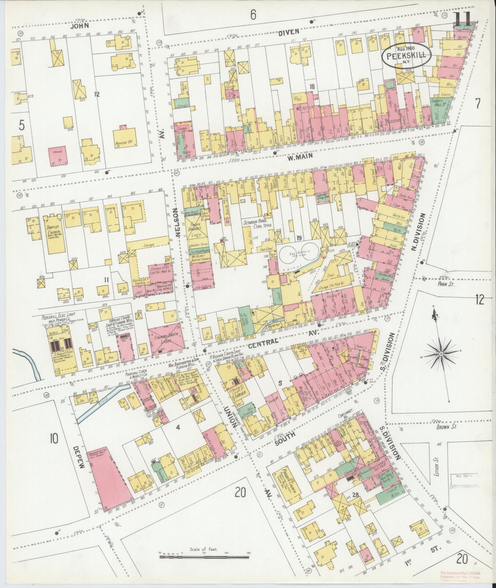Sanborn Fire Insurance Map from Peekskill, Westchester County, New York (1900), Sheet #0011 - Complete Map Set gallery image, historic Sanborn map, vintage wall art, New York New York