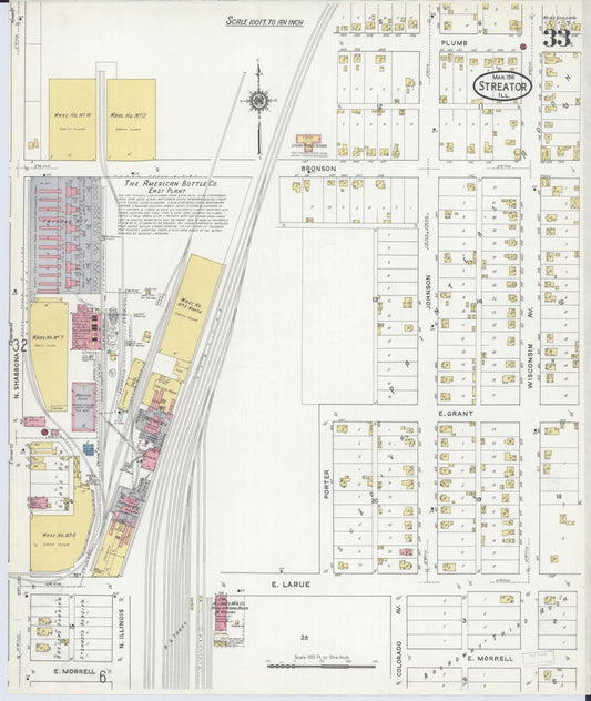Sanborn Fire Insurance Map from Streator, La Salle County, Illinois (1916), Sheet #0033 - Historic Sanborn Fire Insurance Map Print, vintage old map wall art, antique decor, genealogy gift, Illinois Illinois map