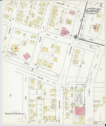 Sanborn Fire Insurance Map from Benton Harbor, Berrien County, Michigan (1911), Sheet #0007 - Historic Sanborn Fire Insurance Map Print, vintage old map wall art, antique decor, genealogy gift, Michigan Michigan map