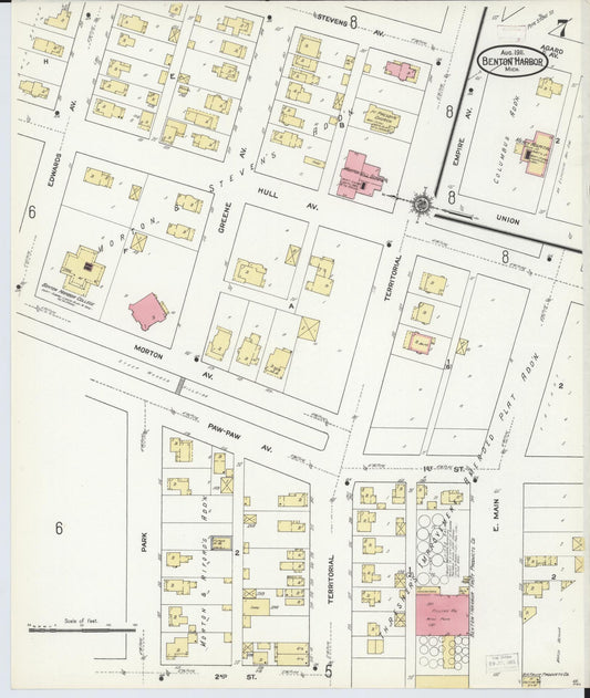 Sanborn Fire Insurance Map from Benton Harbor, Berrien County, Michigan (1911), Sheet #0007 - Historic Sanborn Fire Insurance Map Print, vintage old map wall art, antique decor, genealogy gift, Michigan Michigan map