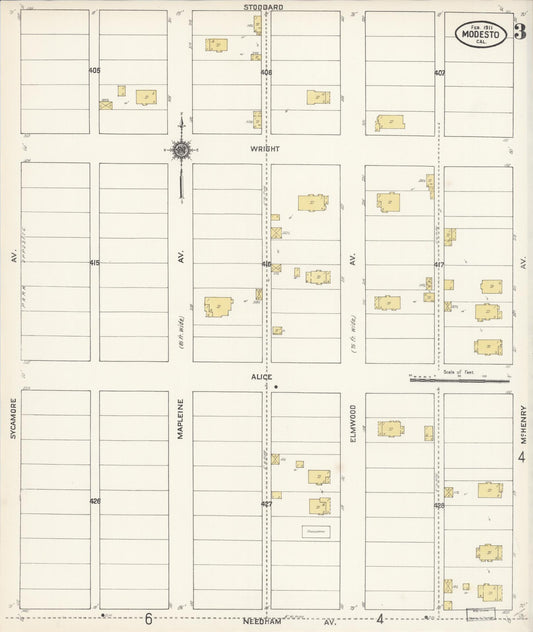 Sanborn Fire Insurance Map from Modesto, Stanislaus County, California (1911), Sheet #0003 - Historic Sanborn Fire Insurance Map Print, vintage old map wall art, antique decor, genealogy gift, California California map