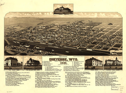 Bird's eye view of Cheyenne, Wyo. county seat of Laramie Co. 1882. (1882) – Historic Bird’s-Eye View Panorama Print