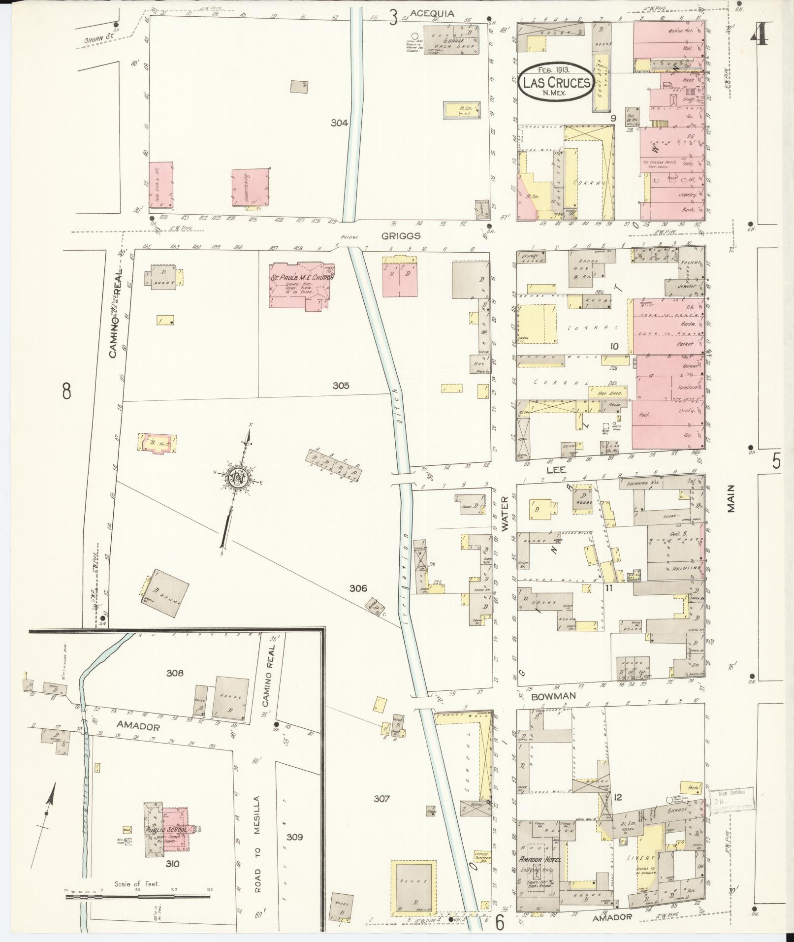 Sanborn Fire Insurance Map from Las Cruces, Dona Ana County, New Mexico (1913), Sheet #0004 - Complete Map Set gallery image, historic Sanborn map, vintage wall art, New Mexico New Mexico