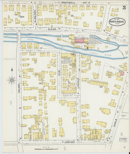 Sanborn Fire Insurance Map from North Adams, Berkshire County, Massachusetts (1892), Sheet #0003 - Historic Sanborn Fire Insurance Map Print, vintage old map wall art, antique decor, genealogy gift, Massachusetts Massachusetts map
