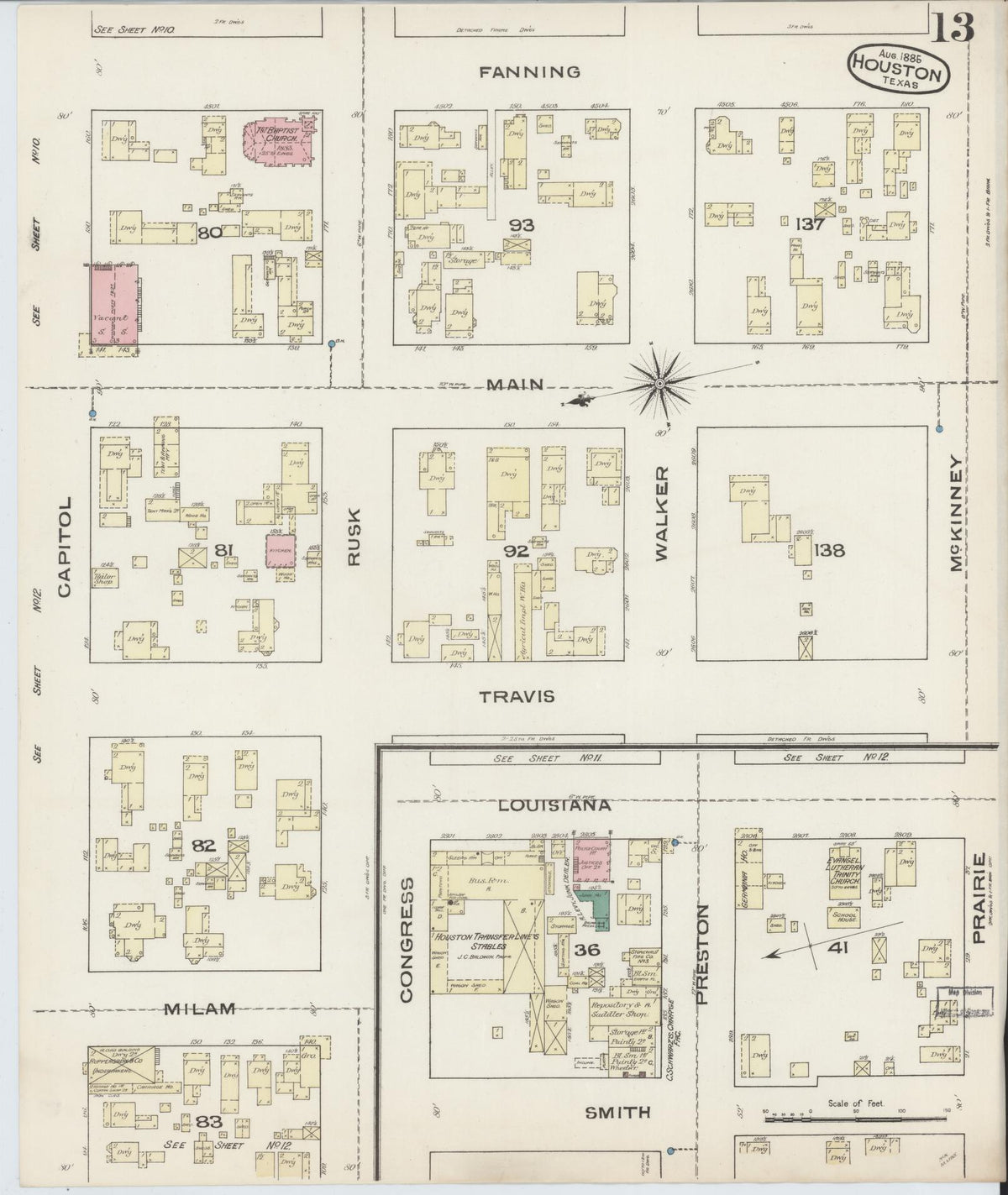 Sanborn Fire Insurance Map from Houston, Harris County, Texas (1885), Sheet #0013 - Complete Map Set gallery image, historic Sanborn map, vintage wall art, Texas Texas