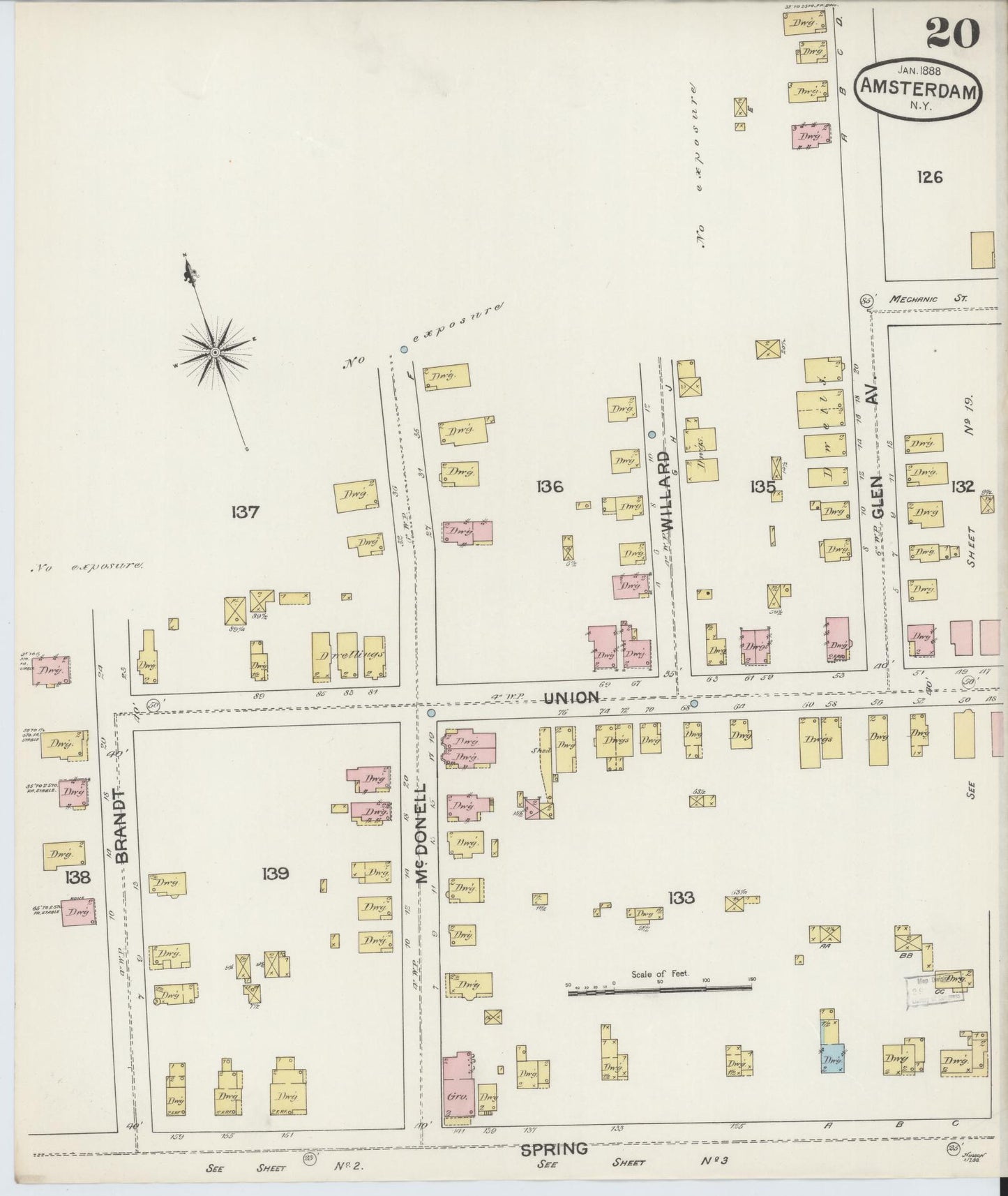 Sanborn Fire Insurance Map from Amsterdam, Montgomery County, New York (1888), Sheet #0020 - Complete Map Set gallery image, historic Sanborn map, vintage wall art, New York New York