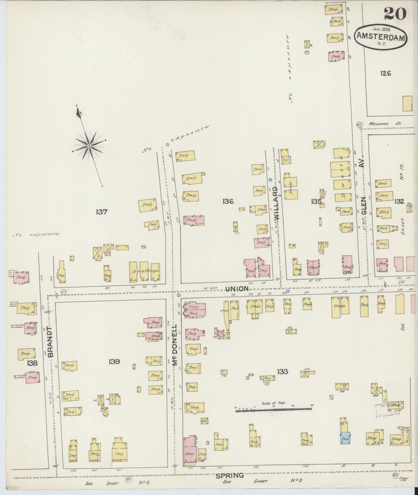 Sanborn Fire Insurance Map from Amsterdam, Montgomery County, New York (1888), Sheet #0020 - Complete Map Set gallery image, historic Sanborn map, vintage wall art, New York New York