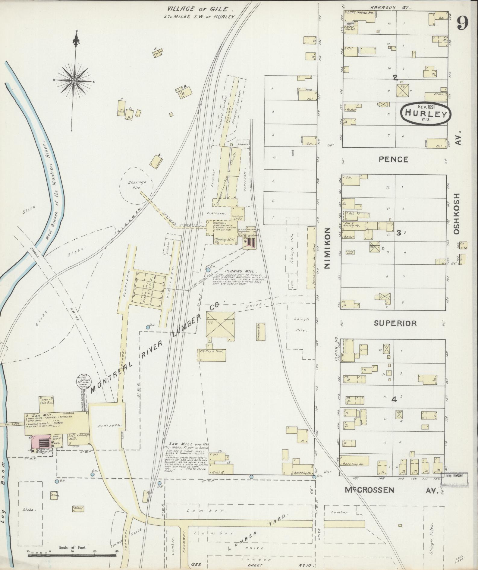 Sanborn Fire Insurance Map from Hurley, Iron County, Wisconsin (1891), Sheet #0009 - Complete Map Set gallery image, historic Sanborn map, vintage wall art, Wisconsin Wisconsin